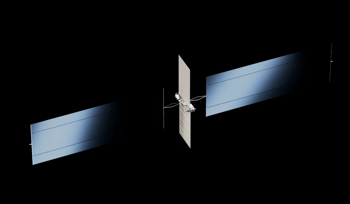 SpaceX AI1 算力卫星：双侧太阳能帆板、中央计算舱与可展开液体辐射器